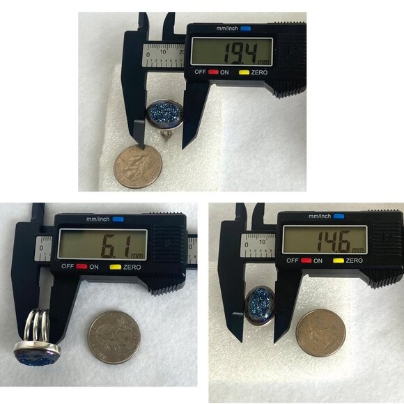 Sterling Silver 925 India Oval Blue Titanium Druzy Triple Band Ring Sz 7 - Picture 9 of 16